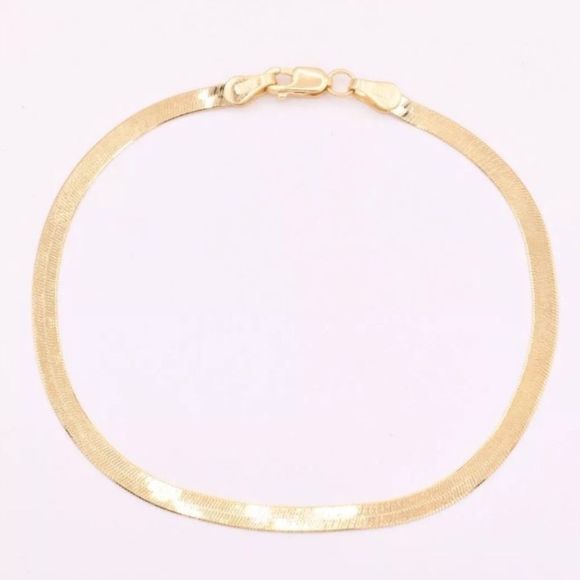 14K Solid Gold Herringbone Bracelet 7" Real Gold